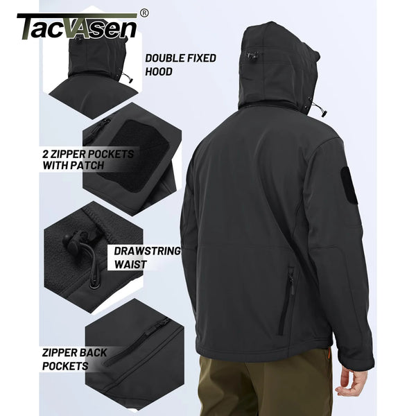 TACVASEN Winter Softshell Jacket Mens Windproof Fleece Lined Jacket Coat Waterproof Work Jacket Coats Outdoor Hiking Windbreaker