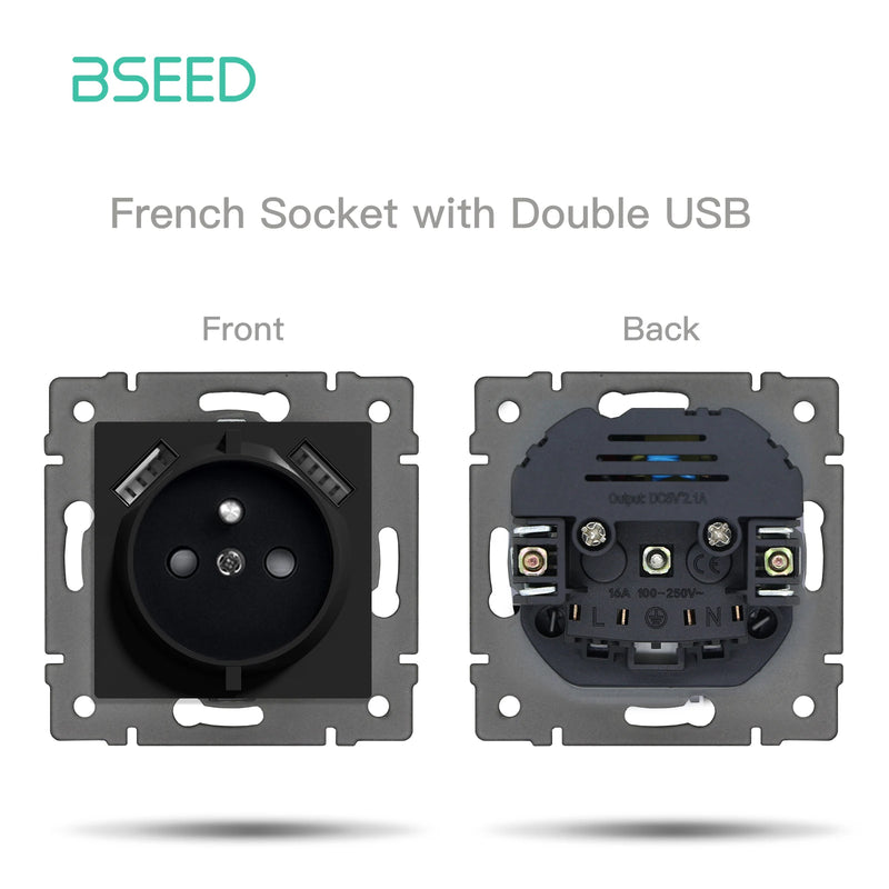 BSEED EU Standard Button Light Switch 1/2Gang 1/2Way Wall Socket USB Type-C DIY Function Parts Glass Panel Free Combination