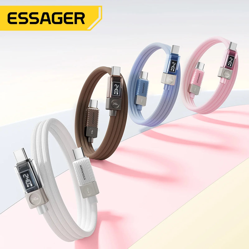 Essager 240W Type C to Type C Cable PD3.1 Digital Display Fast Charging USB C Cable for Macbook iPhone 17 16 15 Samsung Xiaomi