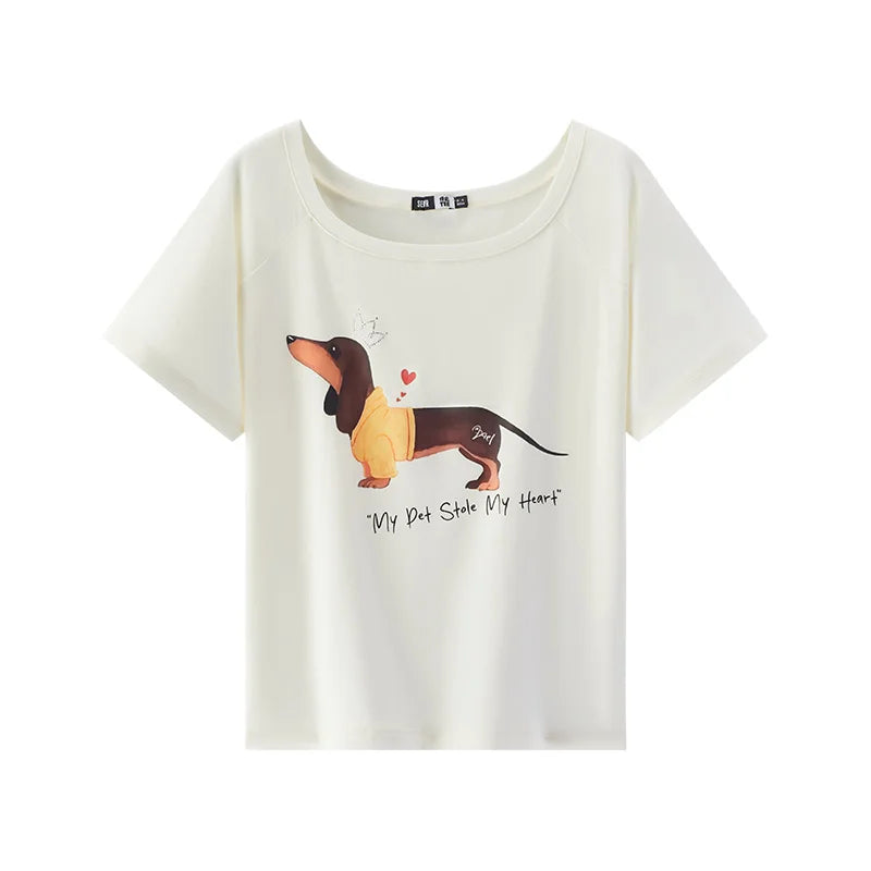 Semir Womens Tshirt 2026 Dog Printed Oversized Raglan Sleeve Slash Neck Petite Style Casual