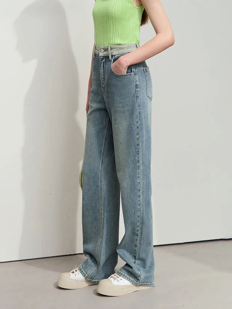 ខោខូវប៊យ Amii Minimalist Retro សម្រាប់នារី ខោ Denim ត្រង់ ម៉ូដថ្មី រដូវស្លឹកឈើជ្រុះ ខោធម្មតា ងាយស្រួលស្លៀក 12541001