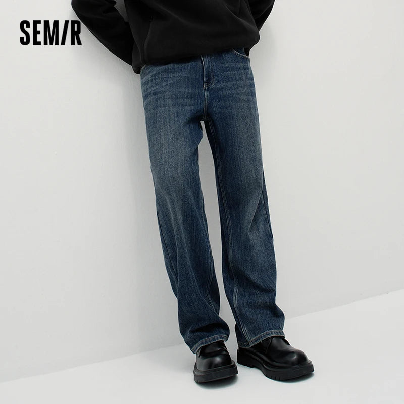 Semir Men Jeans Loose Fit Straight Leg Commuter Style Everyday Style Soft Touch 2026 Winter Full Length Comfort Fit