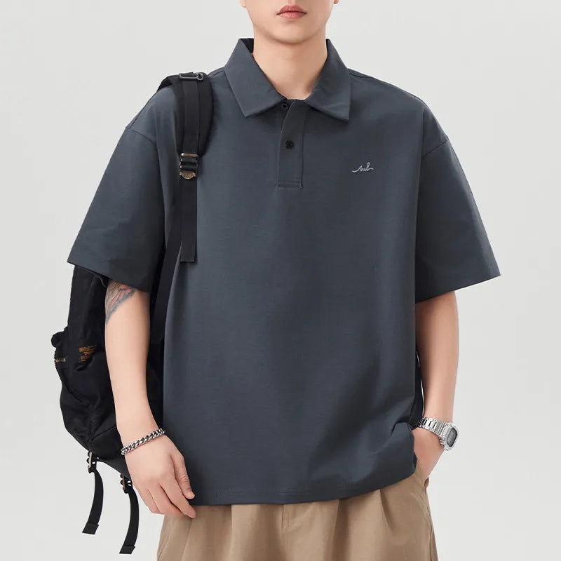 DUKEEN Men Quick Dry Polo Shirt Summer Cooling Sorona Lightweight Loose Embroidery Casual Turn Down Collar T Shirt