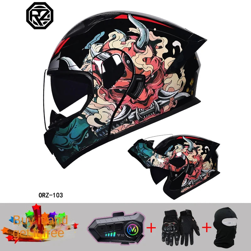 2024 New Motorcycle Professional Racing Flip Up Helmet ABS Material Modular Dual Lens Bluetooth Helmets DOT Certification
