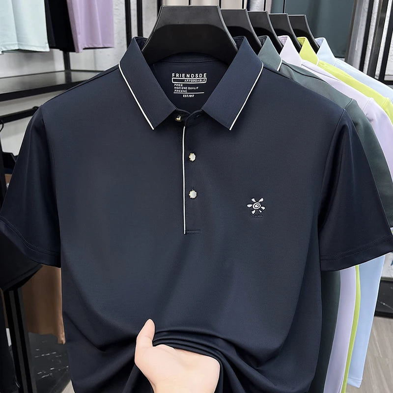 High-End Men Short-Sleeved Polo Shirt Lapel Button Letter Print Outdoor Sports Summer New T-Shirt Golf Business Casual Men'sWear