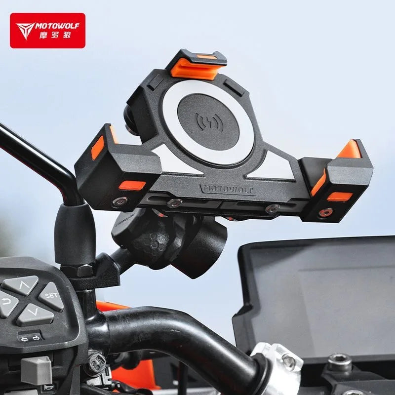 ជើងទ្រទូរសព្ទម៉ូតូ Motowolf រាងត្រីកោណ ដែលអាចស្រូបយកឆក់បាន ជើងទ្រសាកថ្មឥតខ្សែ USB សម្រាប់ម៉ូតូ