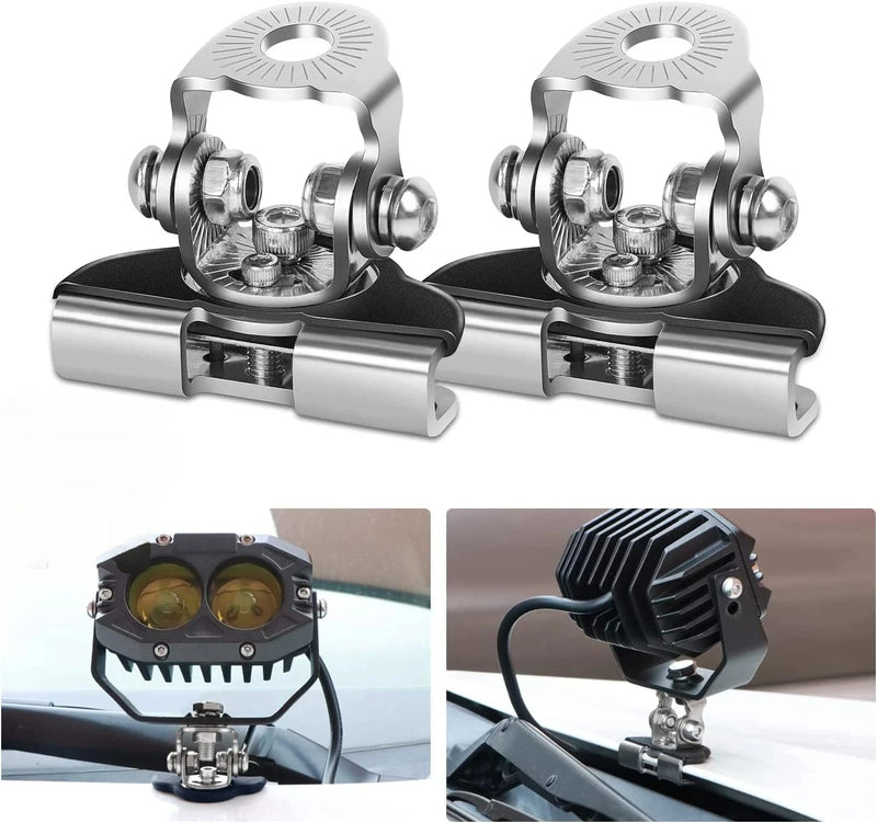 JOYINLED 2Pcs Universal Black Light Bar Mount Bracket Adjustable Hood Pillar Offroad Work Light Clamp