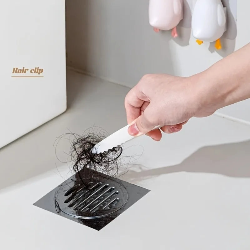 Cute Duck Non-Slip Handle Hair Cleaner,2-in-1 Shower Floor Drain Cleaning Tool,Multi-Surface Dirt Scraper,for kitchen,bathroom