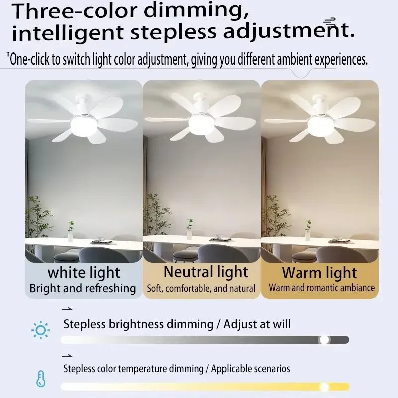 Lights Bulb Ceiling Fan for Bedroom Dimmable E27 Base Led Ceiling Fans with Light and Remote Control 3 Colors 3 Speeds 42/52cm