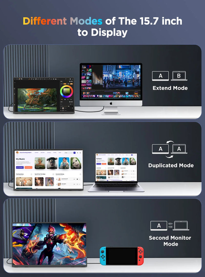 UPERFECT 15.7" 4K Portable Touch Screen Monitor 100% sRGB External Gaming Travelling Extender Display for Xbox Switch Laptop