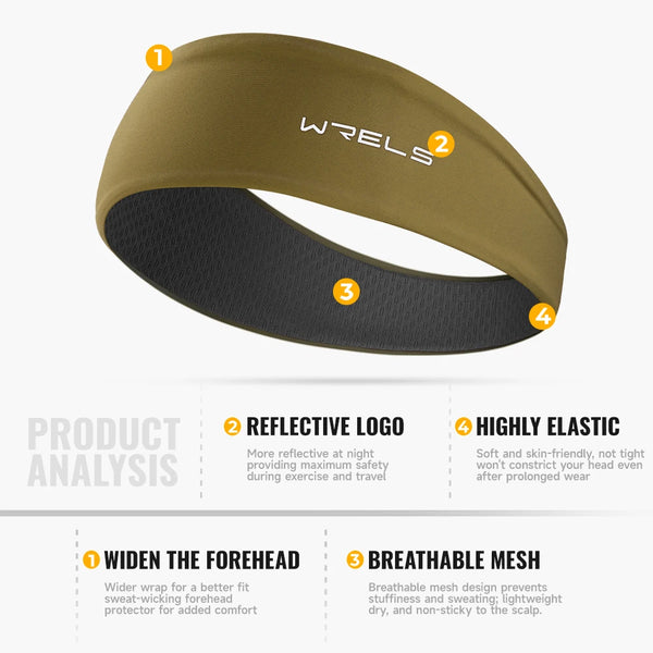 WRELS Sports Headband Absorbent Sweatband Breathable Mesh Reflective Elastic Ultralight Quick Dry Men Women Running Headband