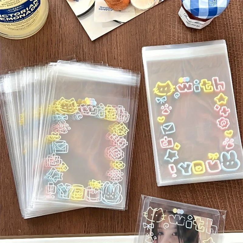 20/50/100pcs Graffiti Self-adhesive Bag Small Card Self-sealing Bag Packaged Card Gift Bag High Value Opp Bag Transparent Bag.
