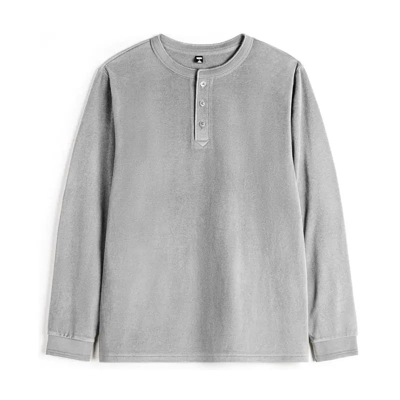 អាវបុរស Maden Henley ដៃវែង អាវក្រៅមានស្រទាប់ក្រណាត់ Fleece រាងស្លីម ស្រទាប់ពណ៌ធម្មតា អាវក្រៅធ្វើការ រដូវស្លឹកឈើជ្រុះ