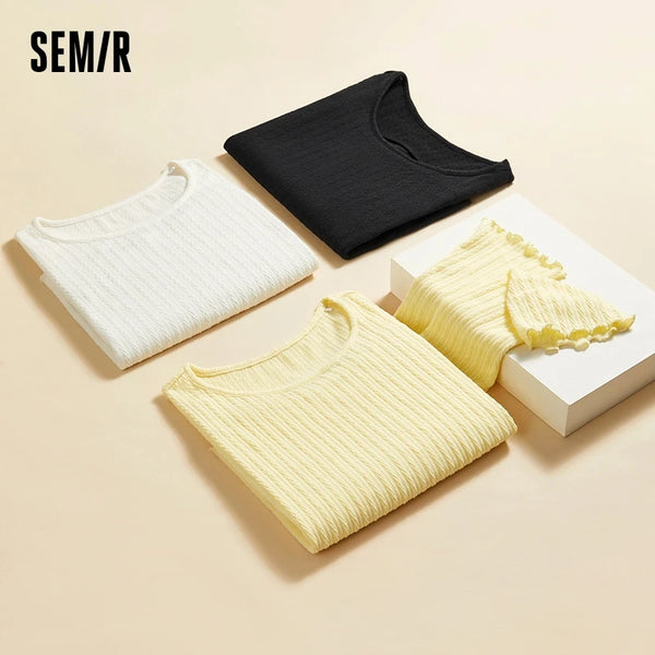 Semir Base Layer Top Women Hollow Out Design Slim Fit Sweet Lettuce Trim Undershirt 2025 Versatile Innerwear