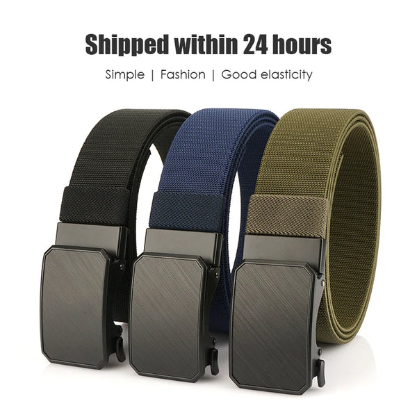 VATLTY 38mm Stretch Belt for Men Metal Automatic Buckle Fashion Casual Belt Tight Woven Real Nylon Elastic Belt Outdoor Girdle