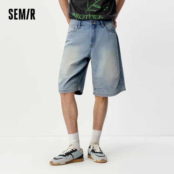 ខោខ្លីបុរស Semir ស្រាលត្រជាក់បែប Vintage ខោ Denim បោកគក់ប្រវែងជង្គង់ រដូវក្ដៅឆ្នាំ 2026 រលុងត្រង់