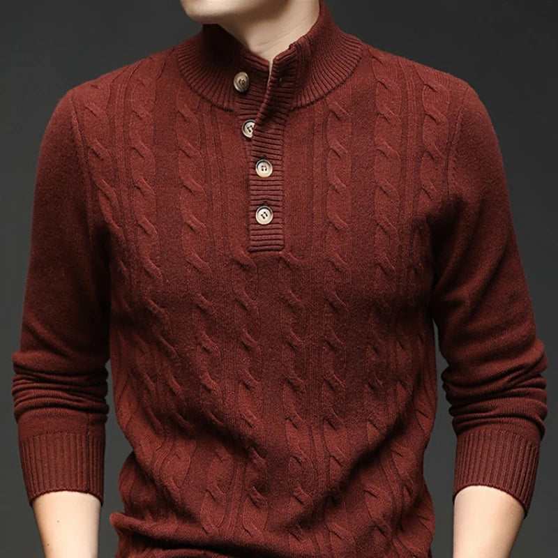470g Premium Cashmere Blend Sweater Men's, 95.5% Sheep's Wool, 4.5% Cashmere Thickened, High-Neck Button Design, 3 Colors