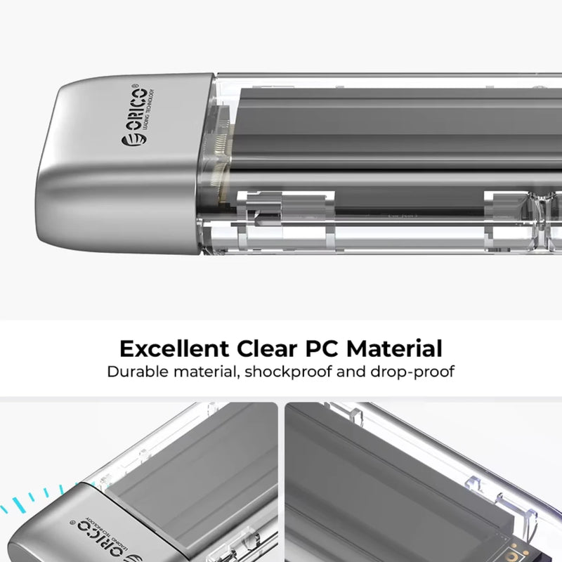 ORICO M.2 SSD Case NVME SATA SSD Enclosure Tool Free 10Gbps M.2 to USB Type C Transparent External Adapter Portable
