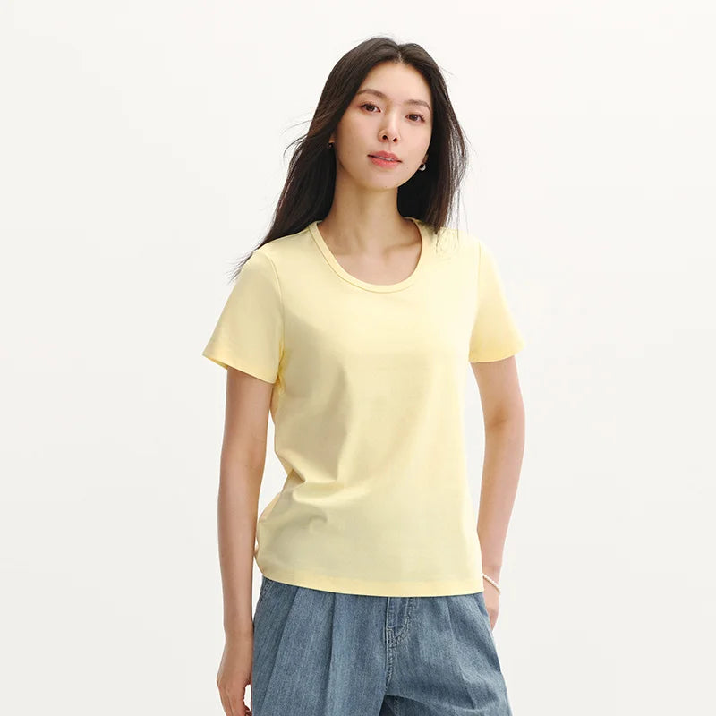 Semir Womens Tshirt 2026 Slim Solid Basic Crew Neck White Fashion Casual Soft Daily Wear
