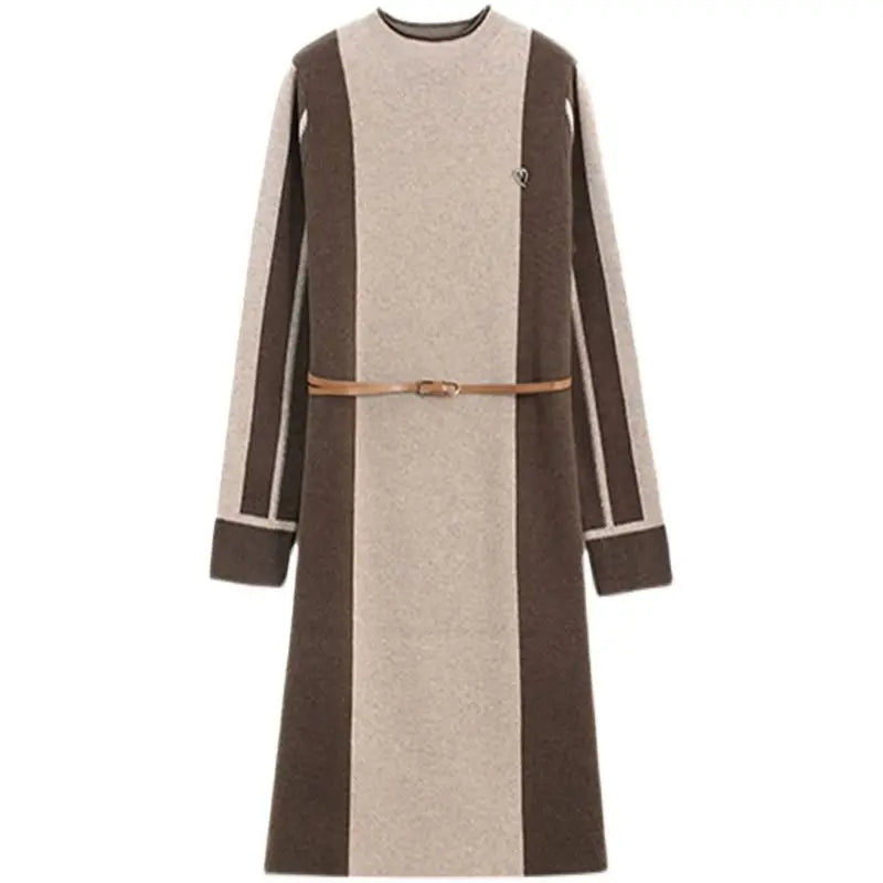 Fashion New Ladies Sweater Spring Autumn Woolen Dress Outerwear Pullover Jumper Splicing Color Women‘s Knitwear Pull Tops