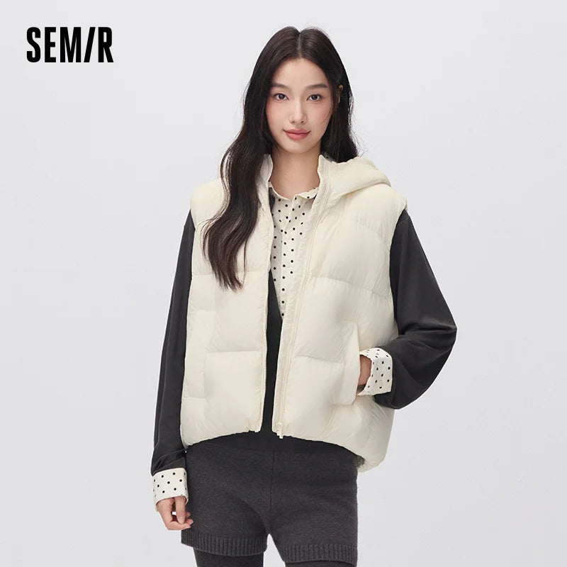 អាវកាក់ Semir សម្រាប់ស្ត្រី ៩០ ភាគរយ ធ្វើពីរោមសត្វទន់ រាងប៉េងប៉ោង រាងរលុង ធន់នឹងទឹក ងាយស្រួលពាក់ ថ្មីឆ្នាំ ២០២៦