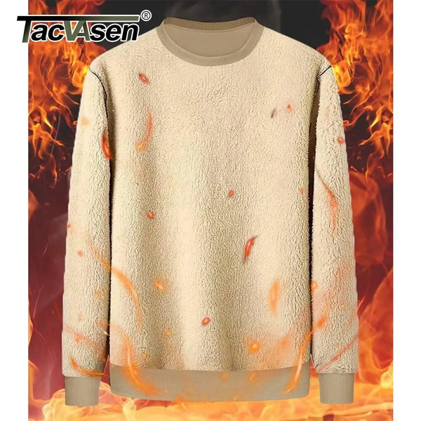 TACVASEN Men's Winter Fleece Pullover Sweatshirt, Long Sleeve Crew Neck, Warm Lambswool Lining, Thick Underwear
