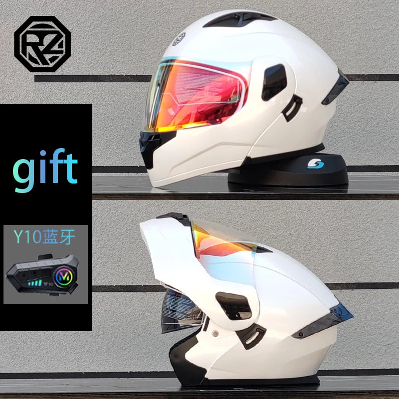 Modular flip motorcycle helmet with Bluetooth earphones, dual lens full helmet ORZ-103