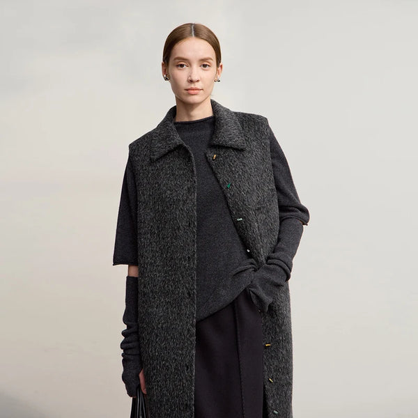 AMII Sleeveless Women's Woolen Coat 2026 Winter New Lapel Vest Wool Double-sided Woolen Coat Women's Warm Versatile Top 12554069