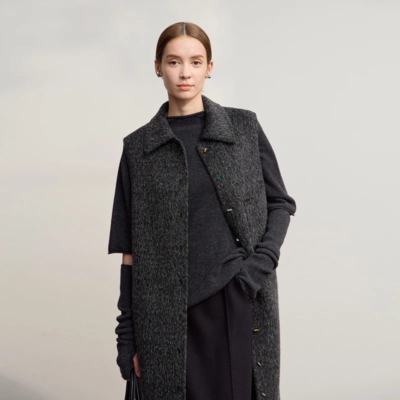 AMII Sleeveless Women's Woolen Coat 2026 Winter New Lapel Vest Wool Double-sided Woolen Coat Women's Warm Versatile Top 12554069