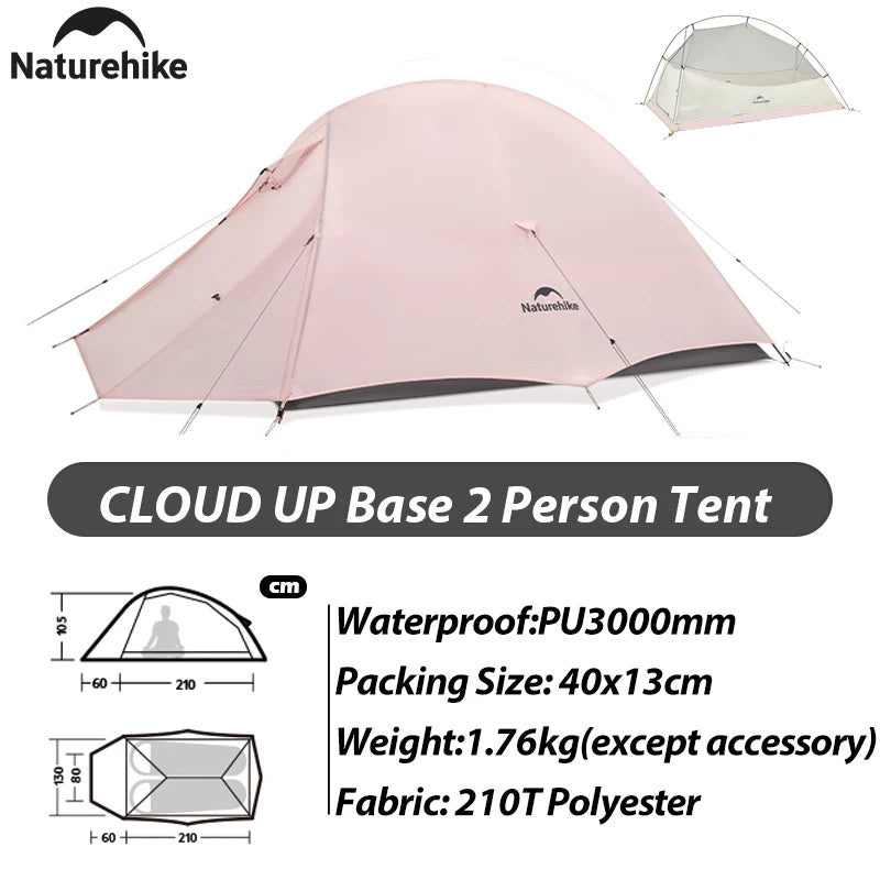 Naturehike New Cloud Up Base Camping Tent 1 2 3Person Lightweight Waterproof Backpacking Tent Outdoor Cycling Hiking Travel Tent