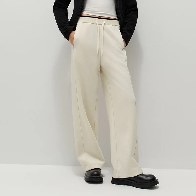 Semir Women Pants Wool Look Fabric Color Block Wide Leg Elastic Waist Everyday Style Soft Touch 2026 Winter Full Length