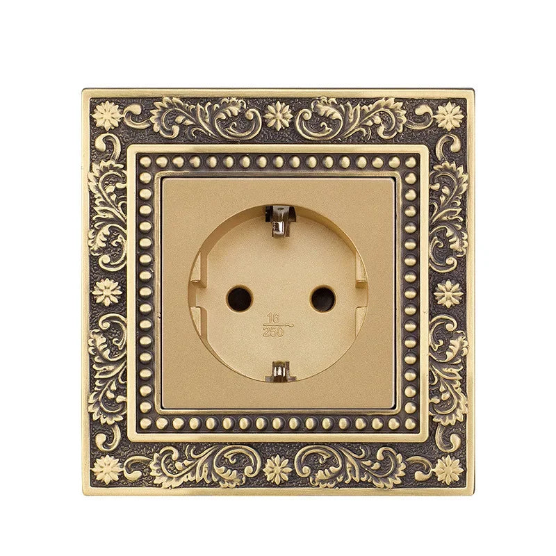 Luxury European retro Metal Button Switch panel,EU France Standard copper Wall socket,Universal light home switch power outlet