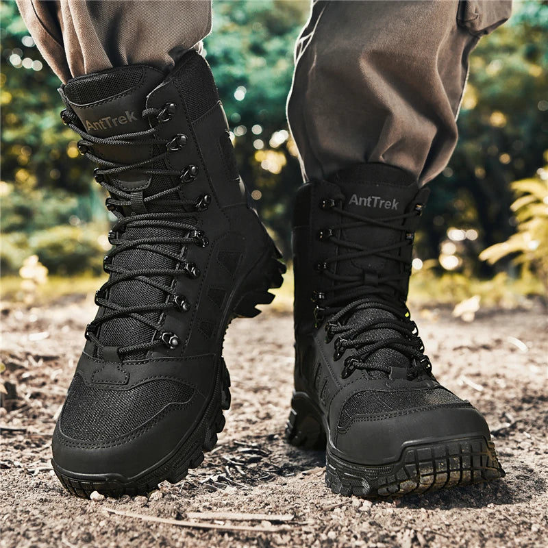 Men's Field Combat Training Boots Four Seasons Non-Slip Comfort Jungle Combat Boots High-Top Outdoor Multi-Terrain Hiking Boots