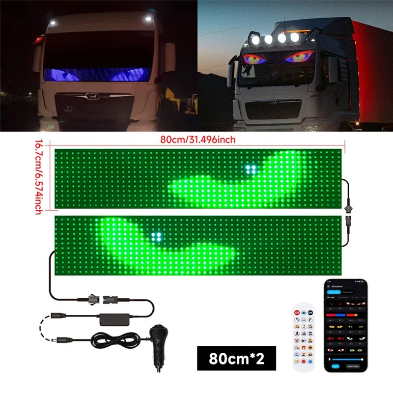 APP Control Truck Devil Eye LED Matrix Pixel Panel Graffiti Scrolling Text Soft Foldable Lighting Board Windshield Decor Display