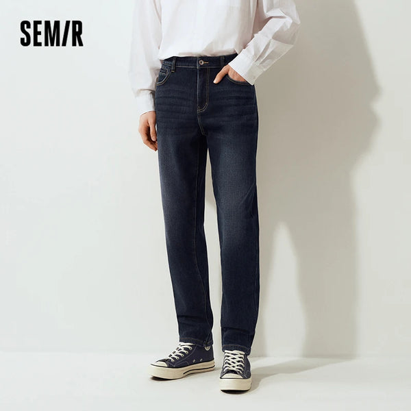 ខោខូវប៊យបុរស Semir មានស្រទាប់ក្រណាត់ Fleece Stretch Fit Whisker Distressed Wash 2026 Vintage Warm Urban Casual Denim Pants Semir Men Jea