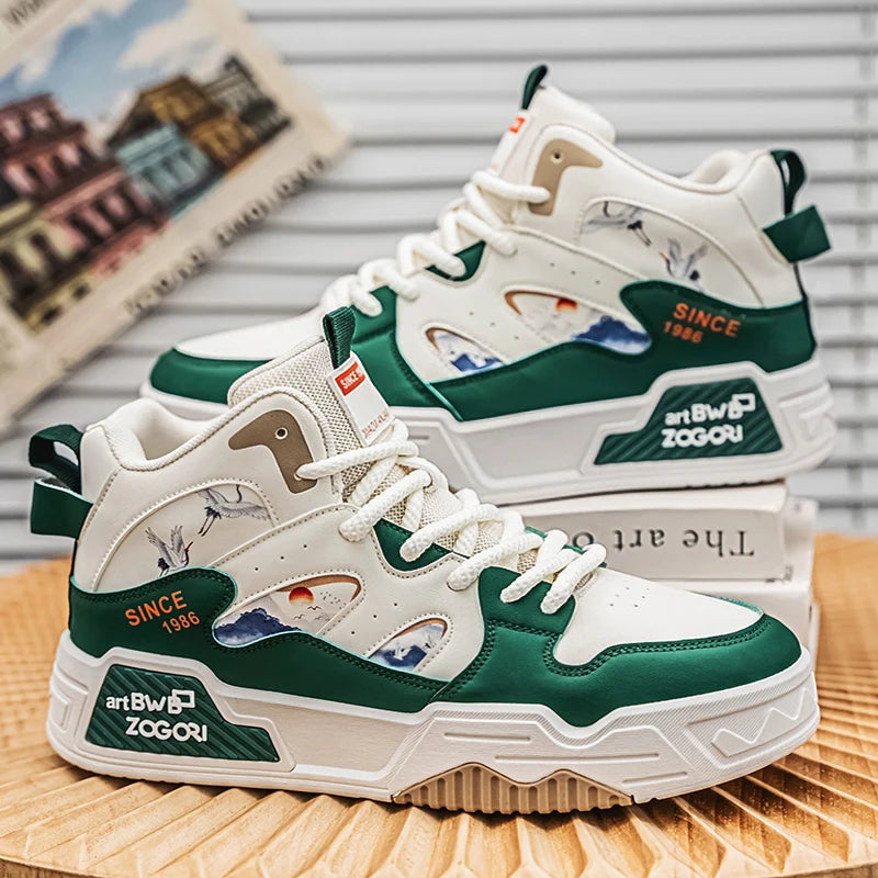 Men's high top board shoes spring and autumn new breathable soft sole comfortable outdoor casual shoes student sports flat shoes