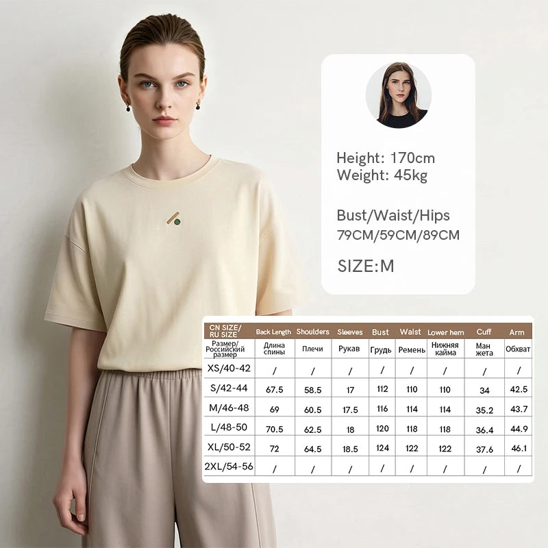 Amii Woman T-Shirts O Neck Shoulder Geometric Embroidery Loose Short Sleeve Tee Cotton Tops Fall Casual Women Clothing 12623136