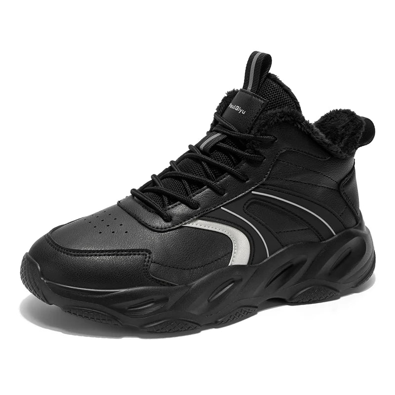 Mens Sports Shoes 2025 New High Top Velvet Warm Leather Color Matching Anti Slip Daily Commuting Trendy Casual Sneakers Man