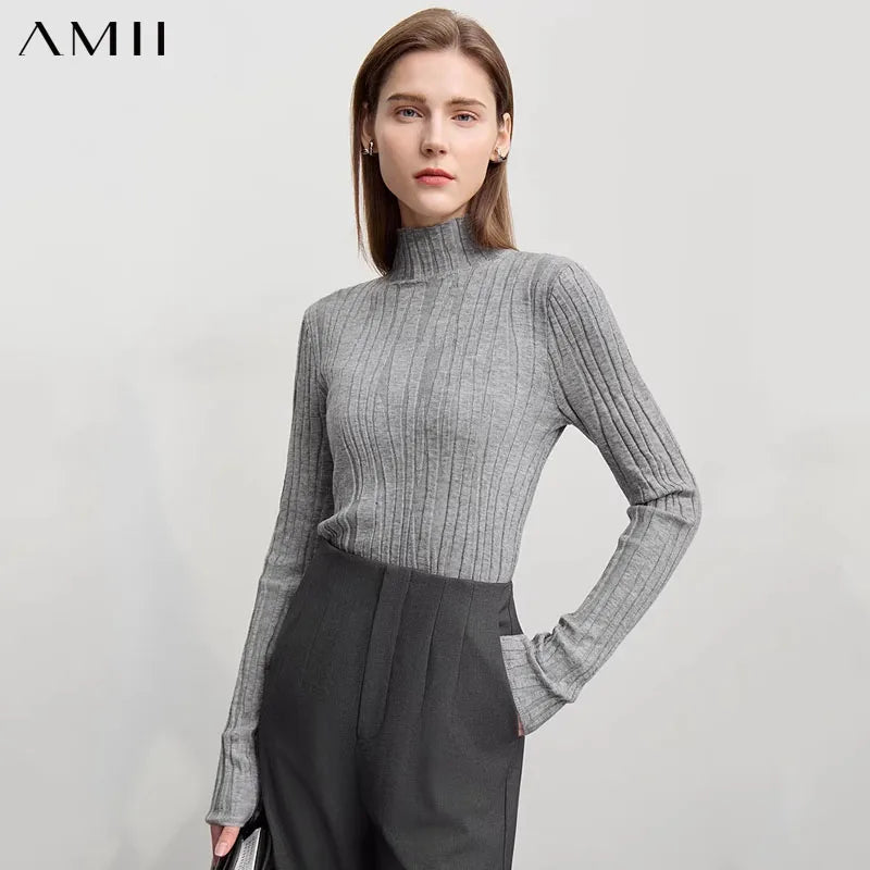 អាវយឺតរោមចៀមសម្រាប់នារី Amii Minimalist ឆ្នាំ ២០២៥ អាវយឺតក្តៅរដូវរងា ប៉ាក់ស្លីមបាត អាវយឺតកវែង 12324064