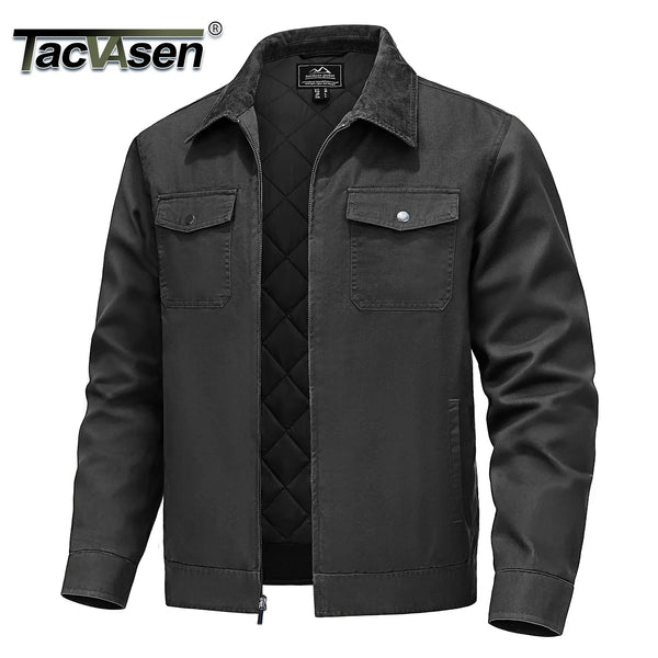 TACVASEN Quilted Cargo Jackets Lightweight Full Zip Corduroy Collar Jackets Cotton Casual Shacket Padded Coats with 5 Pockets
