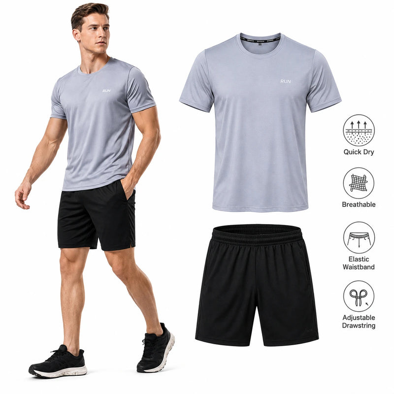 Men's 2PCS Compression Sportswear Set Short Sleeve T Shirt Shorts Gym Fitness Running Training Athletic Outfit