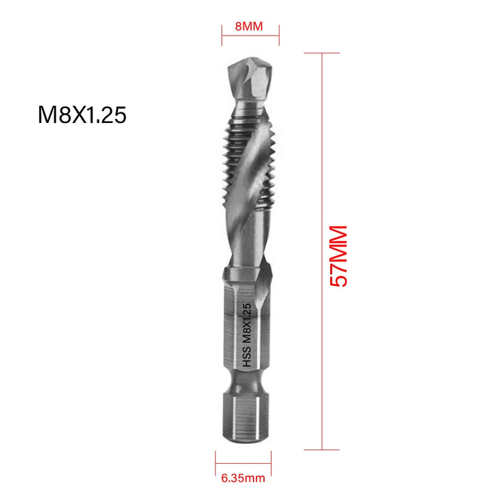 NEW Tap Drill Bit Set Hex Shank Titanium Plated HSS Screw Thread Bit Screw Machine Compound Tap M3 M4 M5 M6 M8 M10 Hand Tools M8X1.25 Silver