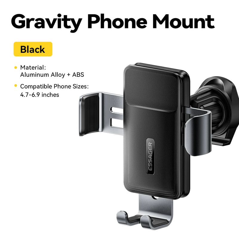 Essager Gravity Car Phone Holder Air Vent Clip Mount Mobilephone Stand For 4.7-6.5 Inch Phone  For iPhone 16 15 14 13 Pro Xiaomi