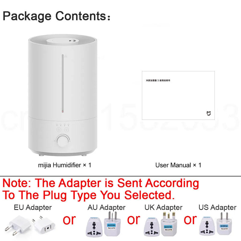 MIJIA Humidifiers 3, Large 4.5L Capacity, 350mL/h Humidifying Capacity, Water Shortage Protection,CN Version With Adapter