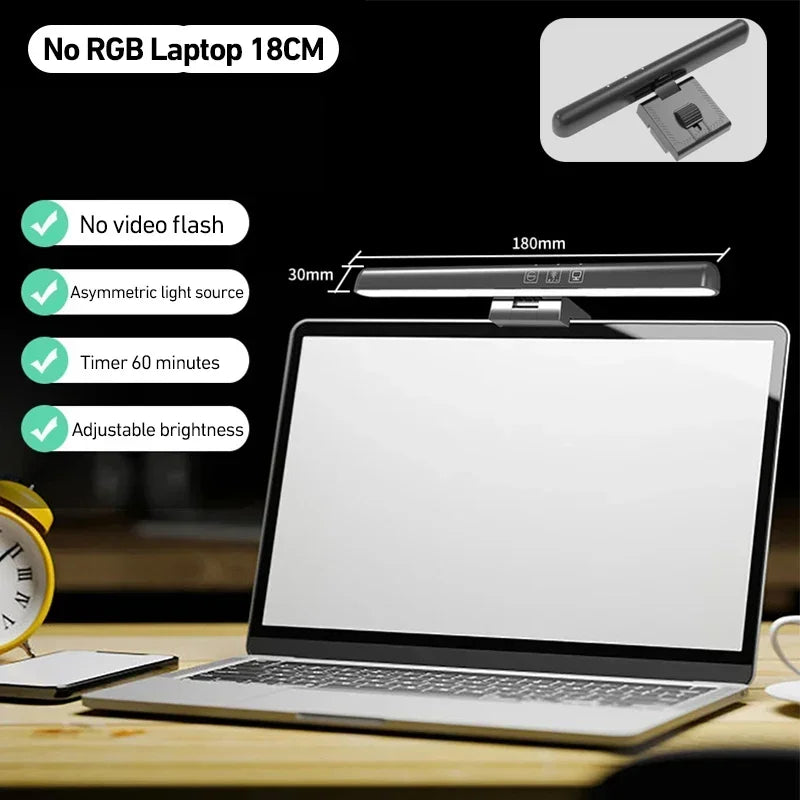 របារពន្លឺអេក្រង់កោង LED កុងតាក់កំណត់ម៉ោង របារពន្លឺម៉ូនីទ័រកុំព្យូទ័រ RGB ពន្លឺស្រអាប់គ្មានជំហានសម្រាប់ការសិក្សា លេងហ្គេម ការងារ