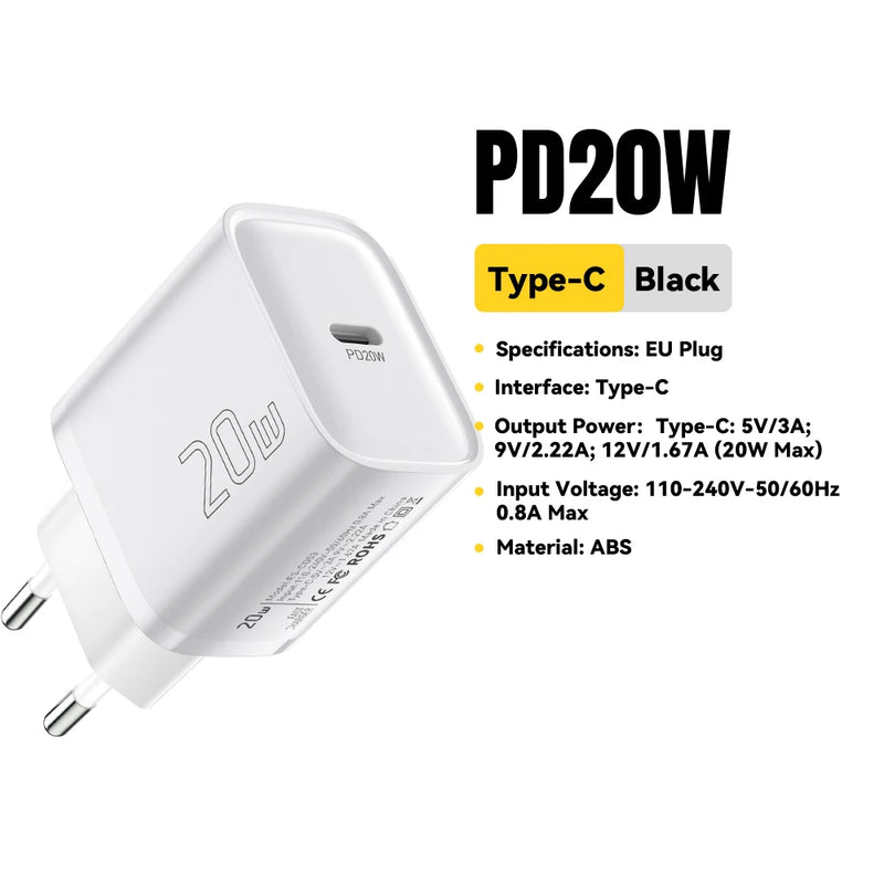 Essager Mini 20W USB Type C Charger PD Fast Charging for iPhone 16 15 14 Pro Quick Charge 3.0  Mobile Phone Charger for Samsung