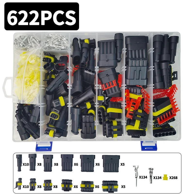 ឈុតឧបករណ៍ភ្ជាប់ការពារទឹក AMP 1/2/3/4/5/6 ម្ជុល ខ្សែរភ្លើងរថយន្ត ឈុតរន្ធដោតរហ័ស - 96/100/192/300/254/622 ដុំ