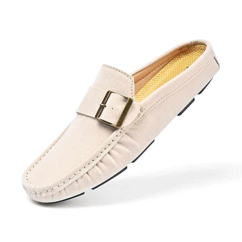 Summer Big Size 47 48 Half Shoes Men Casual Slip On Leather Shoes Loafers Half Slippers