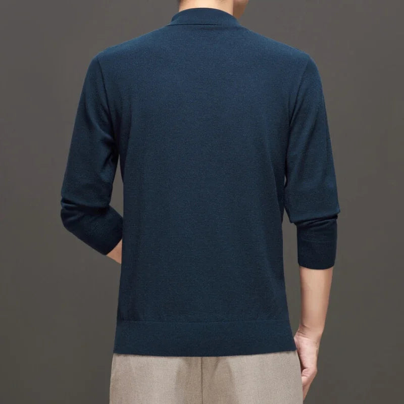 Solid color geometric pattern POLO  men's business casual daily commute warm wool sweater, high-quality men's woolen sweater.