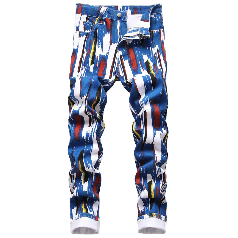 2026 Men's Blue Jeans 3D Digital Print Stretch Denim Pants Blue Black White Trousers Men Fashion Slacks 28-34 36 38 40 42